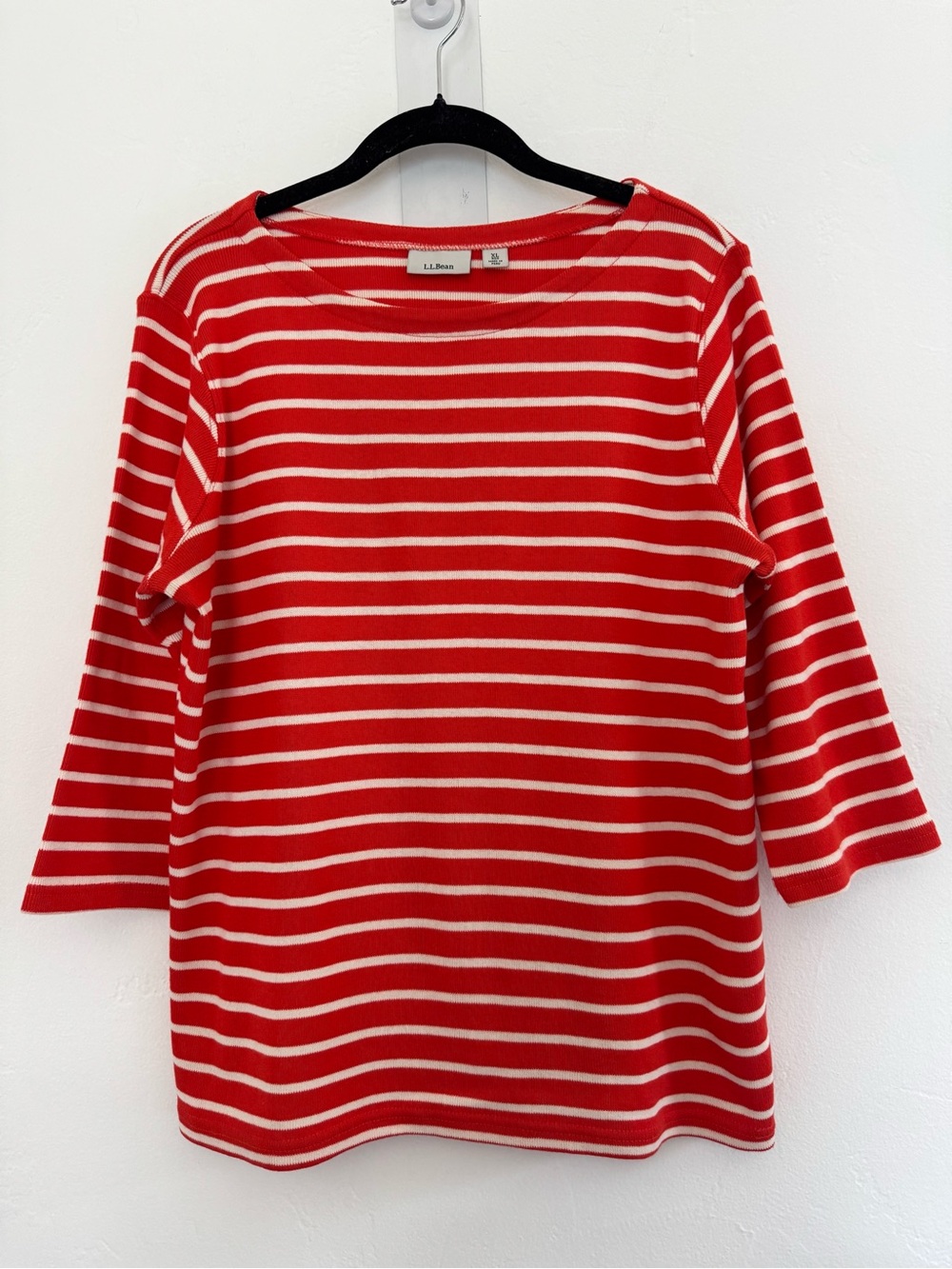 L.L. Bean Boat Neck French Sailor Ribbed Knit Pullover Top 3/4 Sleeve Orange - Picture 2 of 10